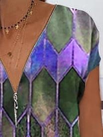 Geometric V-neck Casual T-shirt - LuckyFash™