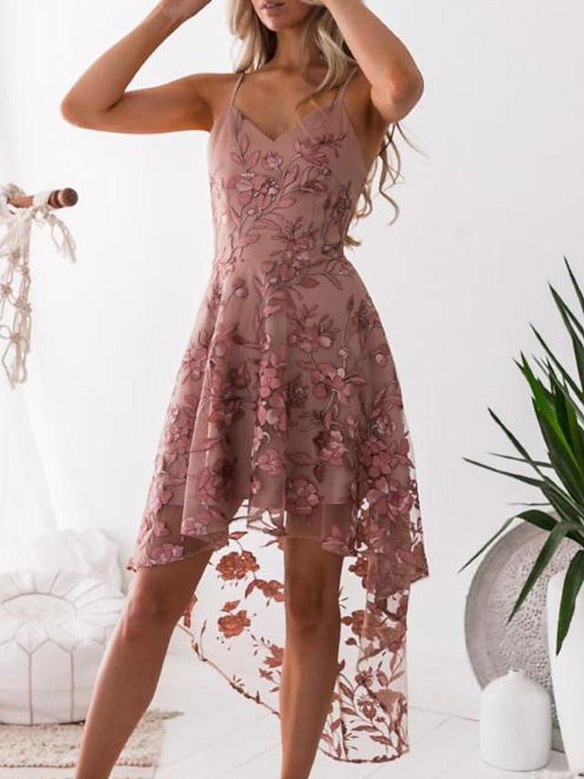 Women‘s Lace Dress Wedding Guest Sundress Slip Dress Midi Dress Pink Sleeveless Floral Lace Summer Spring Strap Active Vacation Slim 2023 S M L XL - LuckyFash™