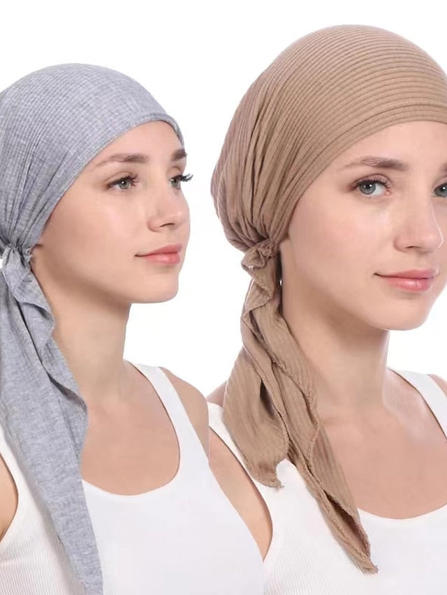 New Elastic Cotton Solid Color Wrap Head Scarf Hats Muslim Turban Bonnet For Women Inner Hijab Hat Fashion Female Turbantes Caps - LuckyFash™