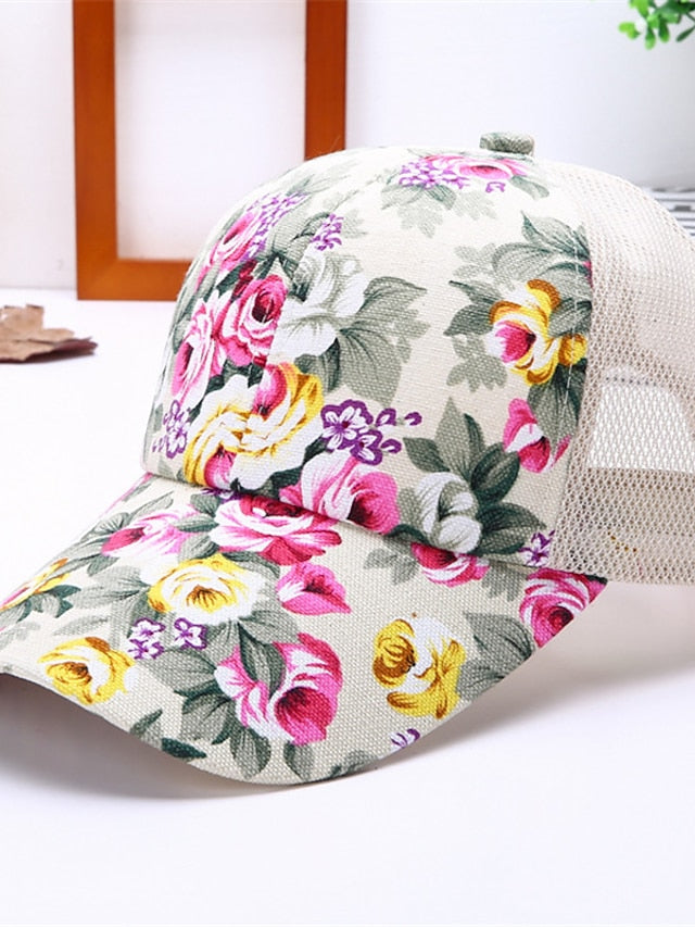 Women's Breathable Trucker Hat Baseball Cap Sun Shade Fashion Ladies Sunscreen Floral Mesh Peaked Caps Flower Hat Sun Hat Casual Wild - LuckyFash™