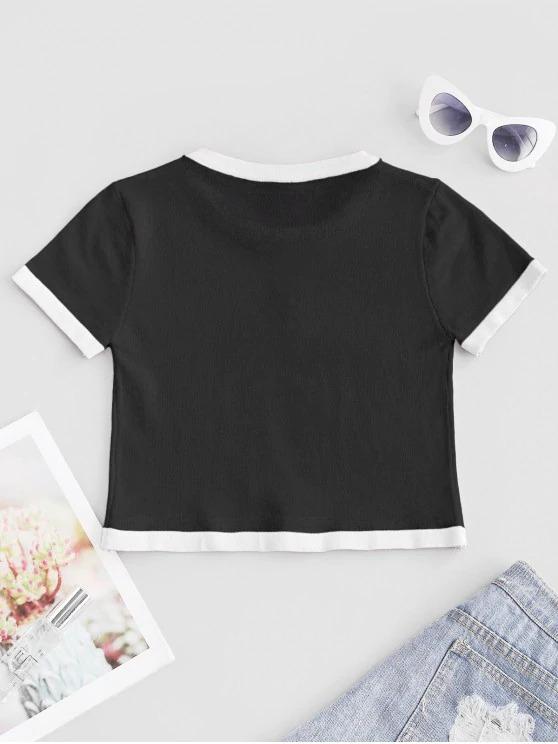 Girl Embroidered Cropped Ringer T-shirt - LuckyFash™
