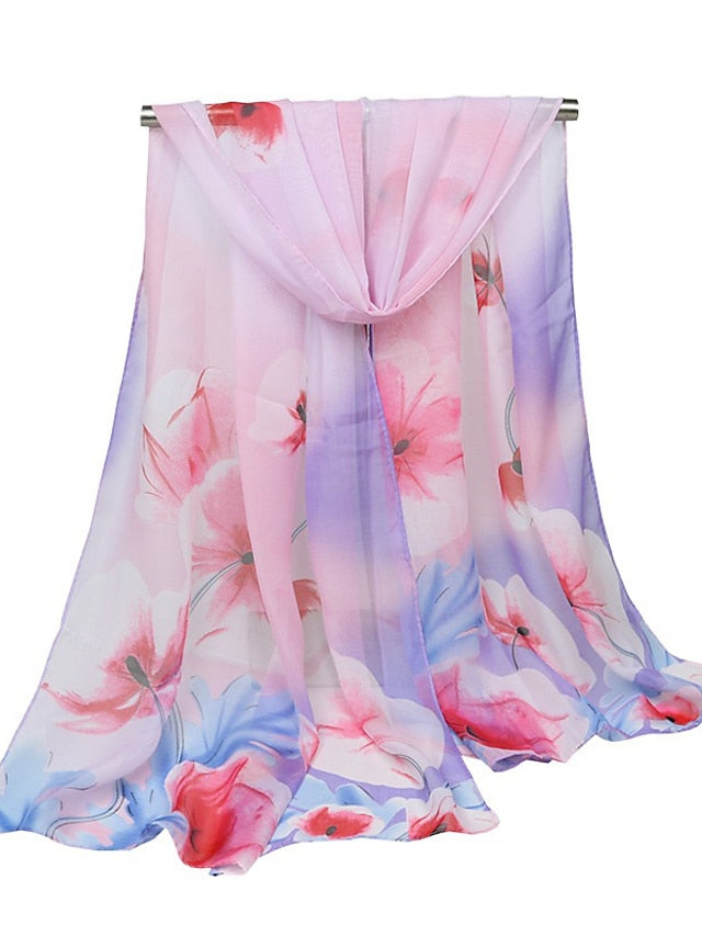 Thin Style Chiffon Georgette Print Beach Scarf Gradient Color Flower Summer Sunscreen Bandana Scarf&Shawl for Women - LuckyFash™