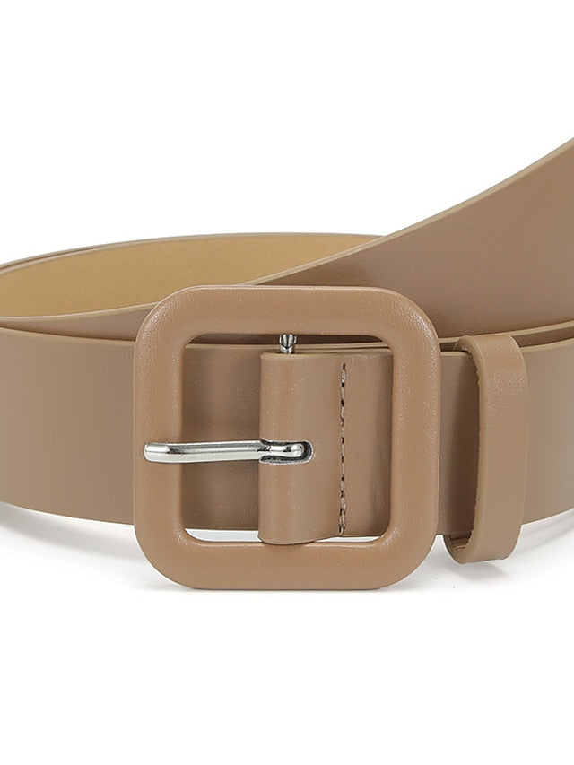 Women's Unisex PU Buckle Belt PU Leather Prong Buckle Plain Classic Casual Party Work Violet Black Pink Brown - LuckyFash™