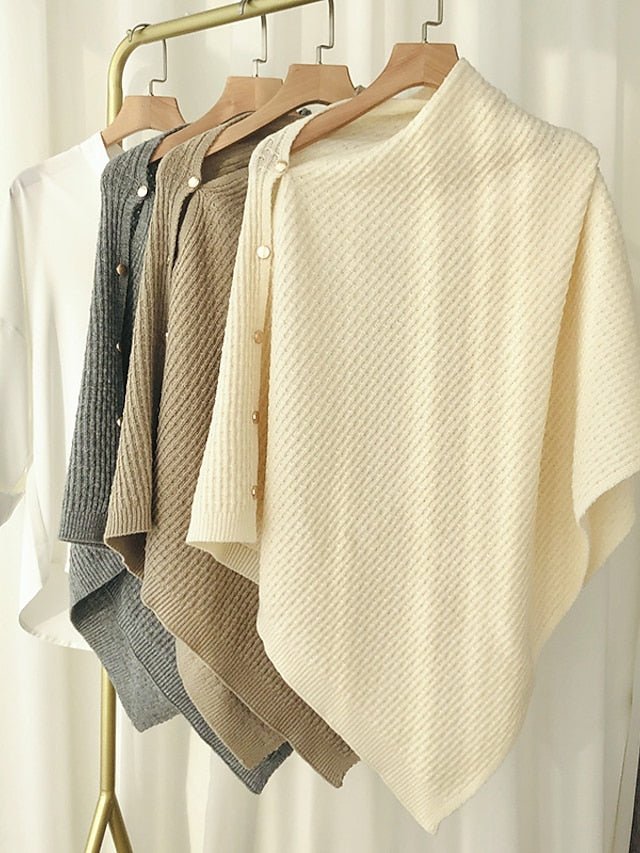 New Autumn Winter Women Ladies Thick Knitting Cape Coat Warm Poncho Oblique Stripe Coat Bohemian Shawl Scarf Solid Women Scarf - LuckyFash™