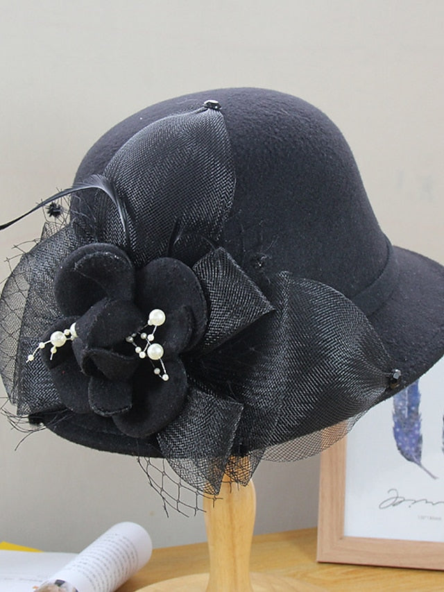 Women's Party Hat Party Wedding Special Occasion Flower Flower Camel Black Hat White Gray Fall Winter Spring - LuckyFash™