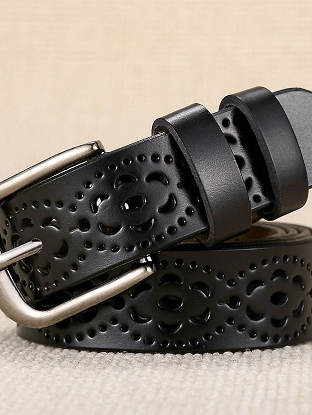 PU Buckle Belt PU Leather Metal Bucke Plain Cowboy Casual Work Daily Black White Wine Brown for Women - LuckyFash™