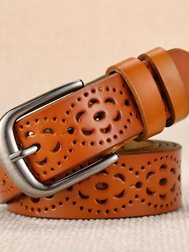 PU Buckle Belt PU Leather Metal Bucke Plain Cowboy Casual Work Daily Black White Wine Brown for Women - LuckyFash™