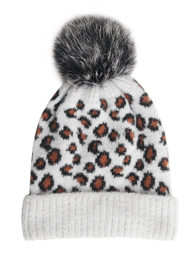 Women's Hat Beanie / Slouchy Black Pink Light Gray Outdoor Home Daily Knit Leopard Portable Windproof Comfort - LuckyFash™