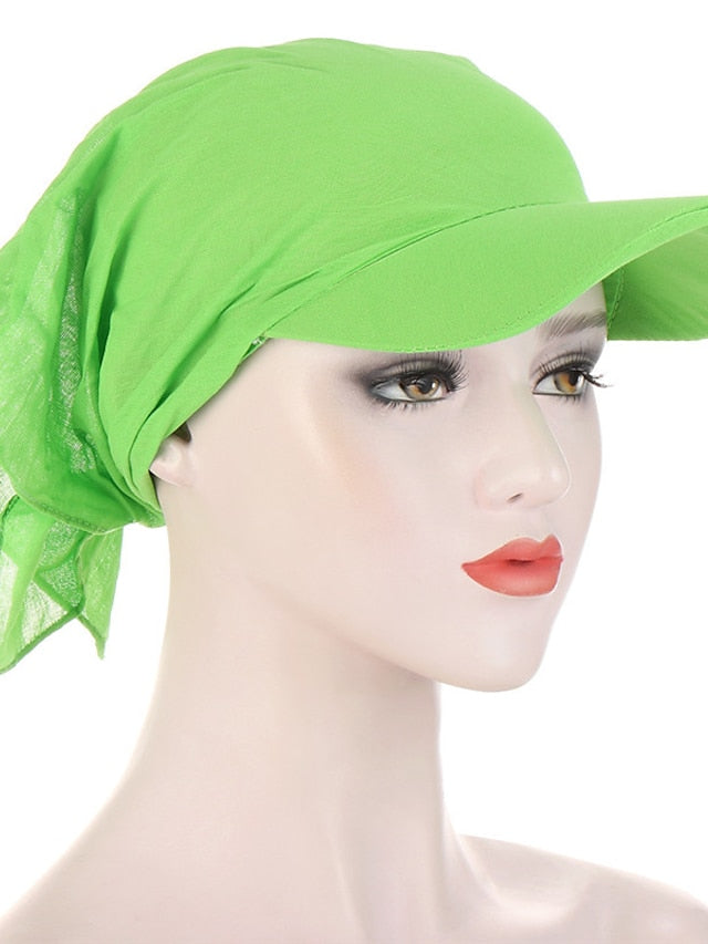 Women Classic Turban Hat Solid Color Outdoor Brim Sunshade Hats Female with Scarf Cap Soft Headscarf Beanie Baseball Cap - LuckyFash™