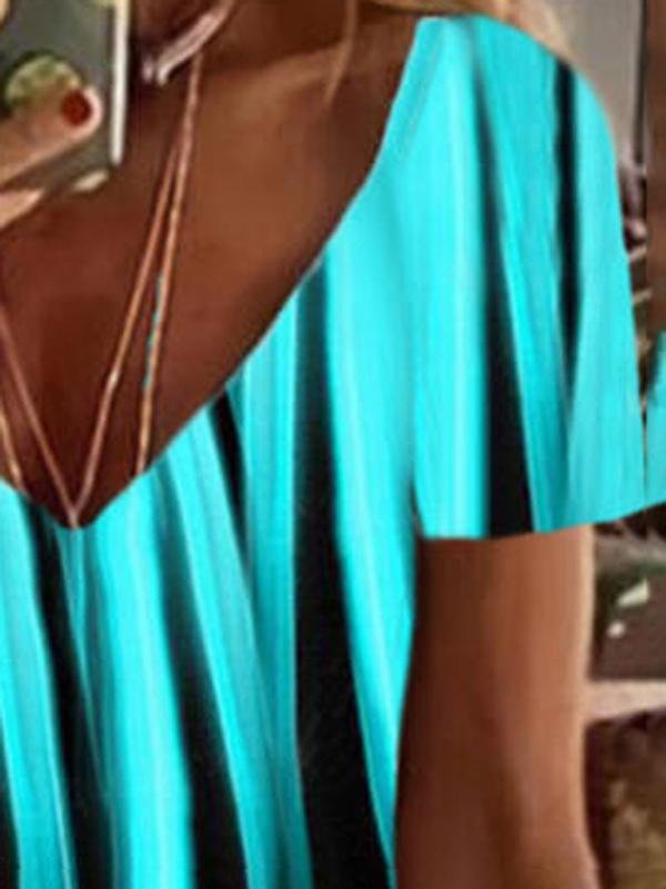 Gradient Print V-Neck Short Sleeves T-shirts - LuckyFash™