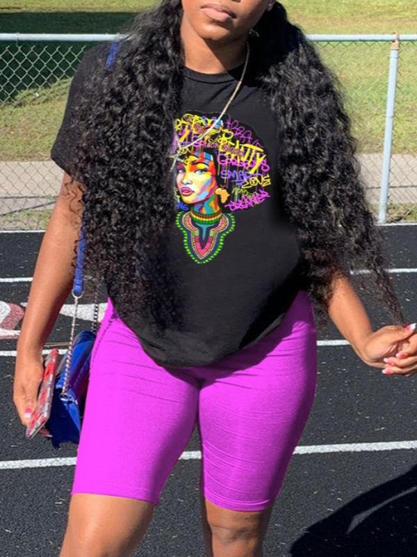 Graffiti Printed Letter O-Neckline Pullover Tee - LuckyFash™