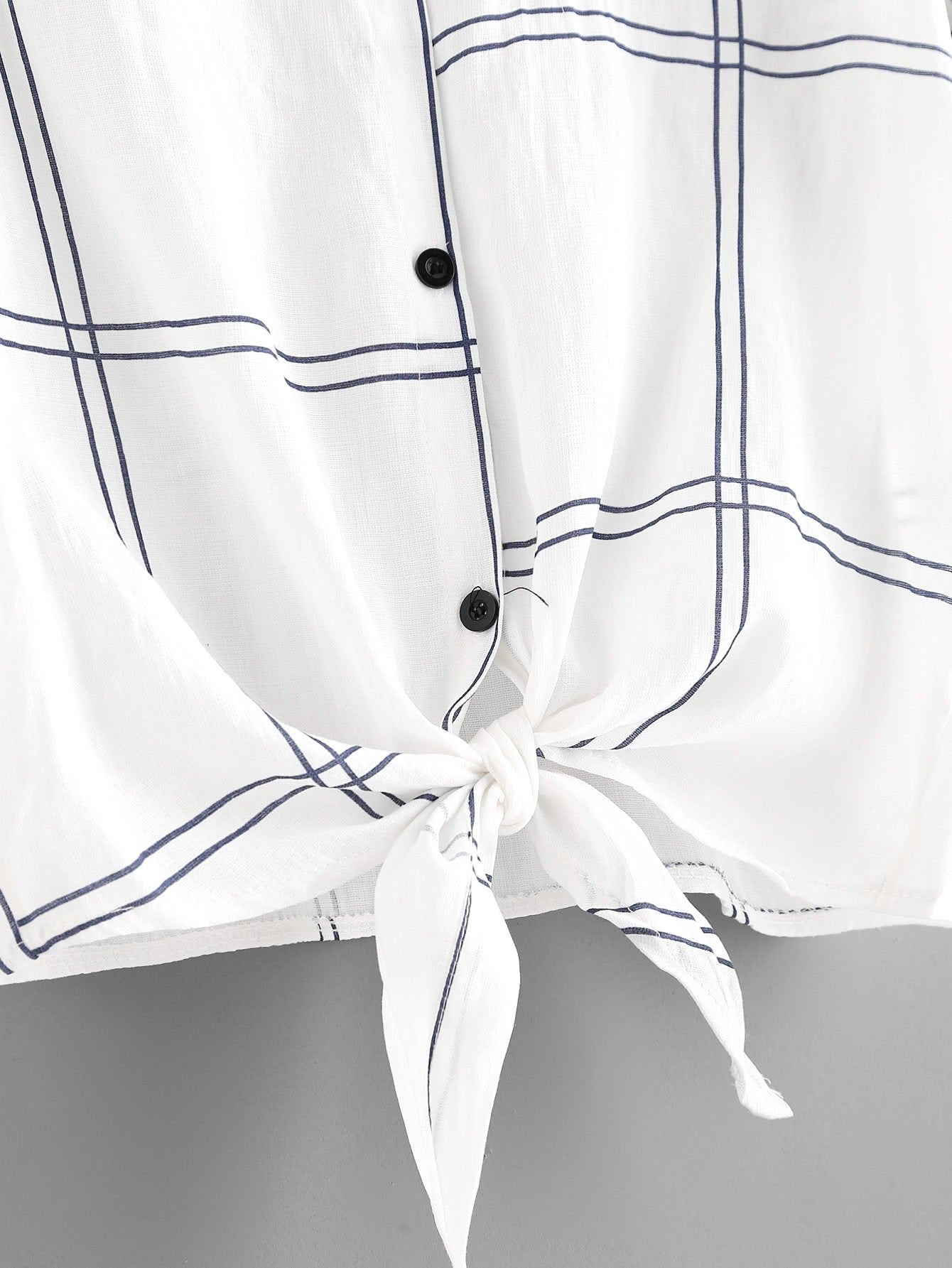 Grid Print Self-Tie Short Sleeve Shirt - LuckyFash™