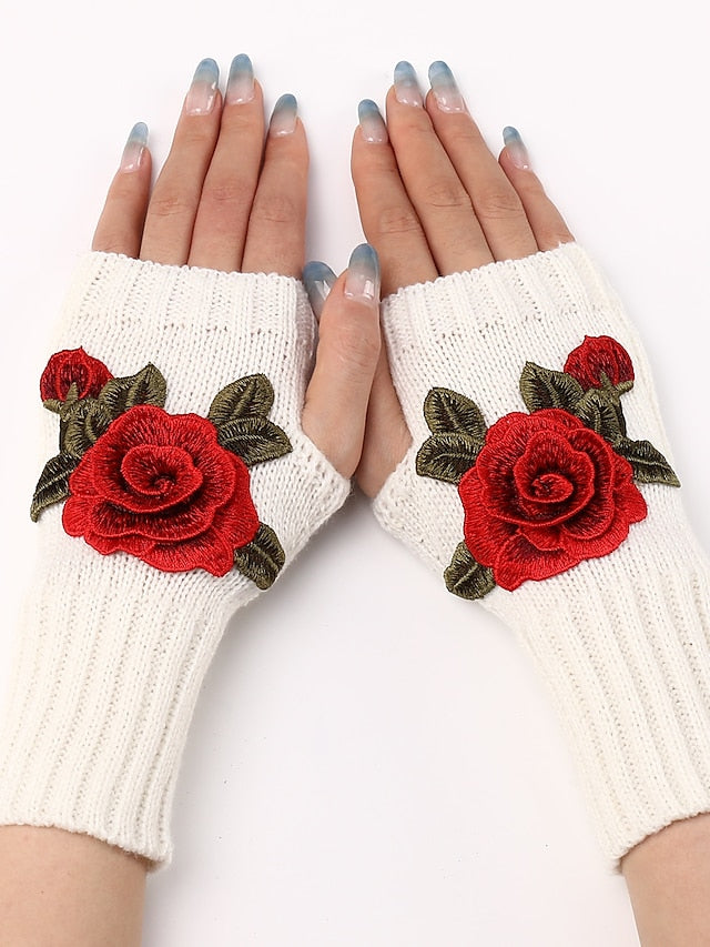 Women's Fingerless Gloves Warm Winter Gloves Gift Daily Flower / Floral Polyester Acrylic Fibers Cosplay Casual 1 Pair - LuckyFash™