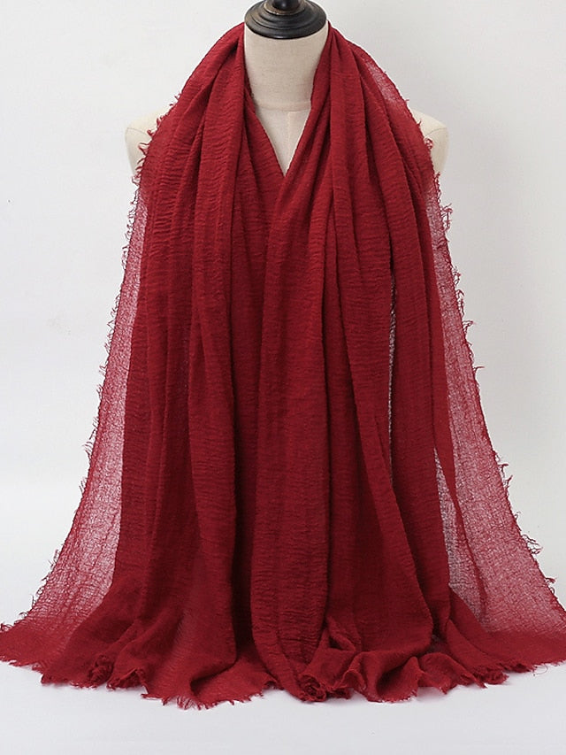 Plain Wrinkle Wrap Cotton Viscose Long Shawl Scarf Women Crinkle Hijab Shawl Muslim Head Hijab Scarf - LuckyFash™