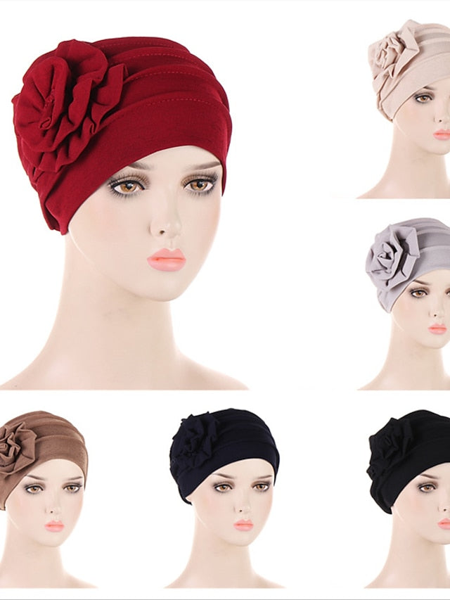 Women's Hats Spring Summer Flower Beanie Hat Muslim Stretch Turban Hat Hair Care Headwear Hijib Cap - LuckyFash™