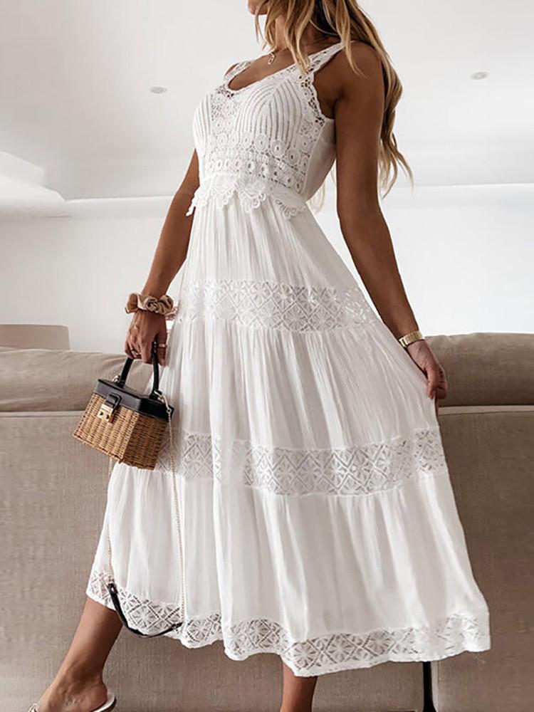 Guipure Lace Patch Thick Strap Casual Dress - LuckyFash™