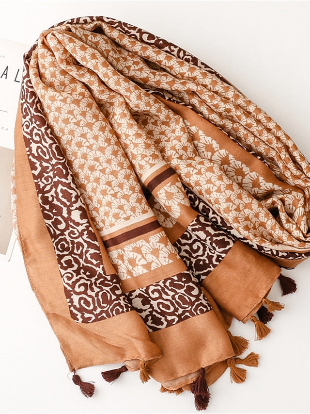 Fashion Women Scarf Print Hijab Flower Tassel Shawls and Wraps Long Style Female Boho Bandana for Women - LuckyFash™