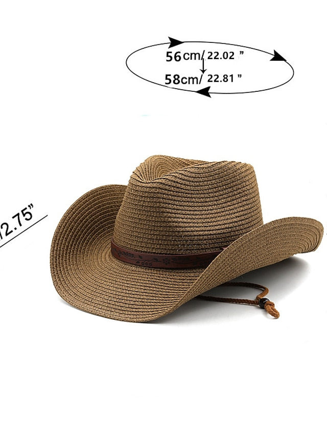 Summer Outdoor Men Women Western Cowboy Straw Hats Curled Brim Breathable Holiday Beach Jazz Cap Fishing Sun Protection Hat - LuckyFash™