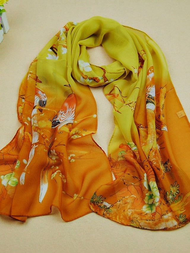 Scarves Satin Scarves Gift Daily Holiday Animal Flowers Chiffon Casual Bohemia Sunscreen Outdoor 1 PC for Women - LuckyFash™