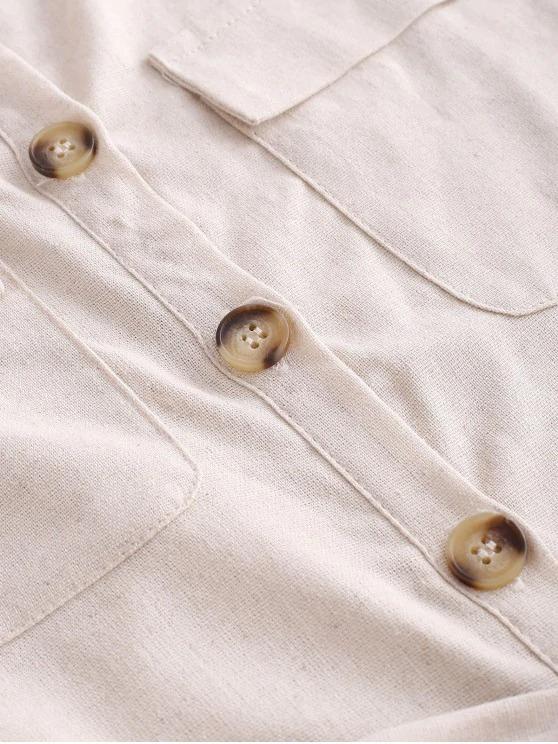 Half Buttoned Belted Flap Pockets Cargo Romper - LuckyFash™