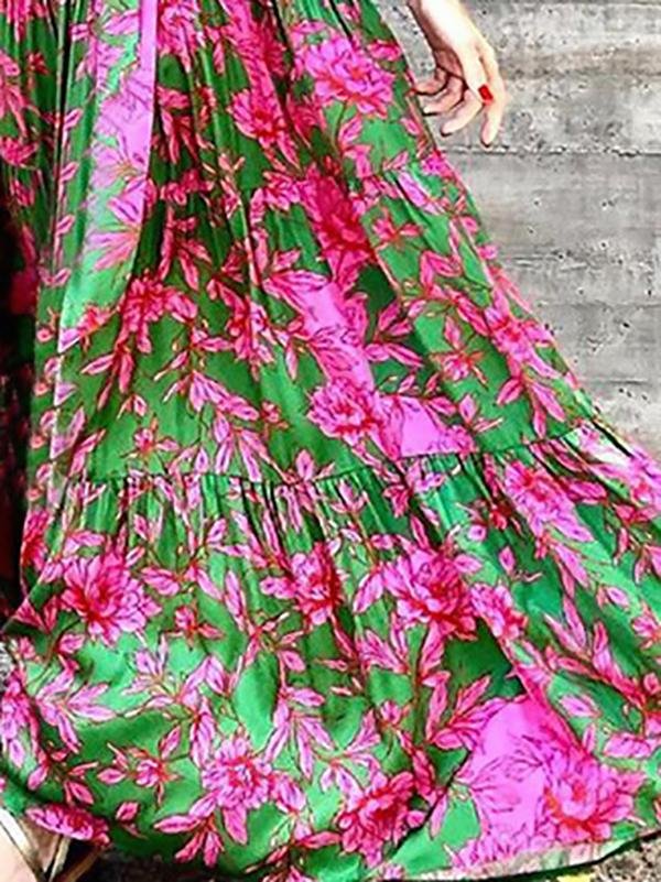 Halter Backless Off Shoulder Print Maxi Dress - LuckyFash™