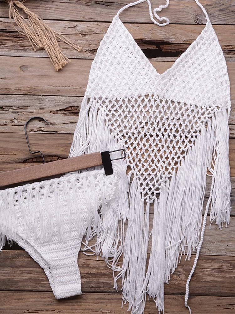 Halter Hollow Out Tassel Design Bikini Set - LuckyFash™