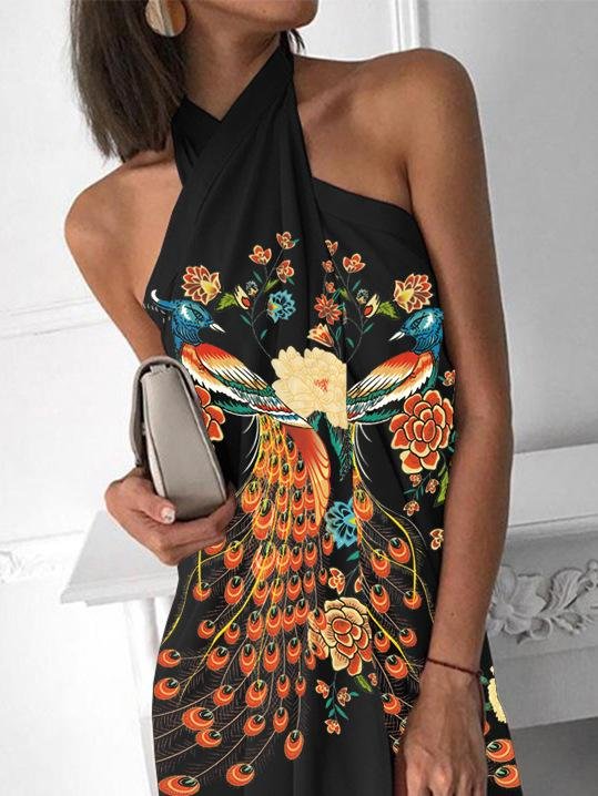 Halter Print Loose Irregular Casual Dress - LuckyFash™