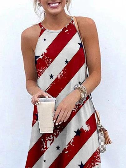 Halter Sling Irregular Slit Printed Dress - LuckyFash™