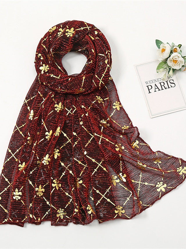 Long Style Plaid Scarf Women Shimmer Hijab Gold Shiny Shawl Glitter Headband Female Muslim Hijab - LuckyFash™