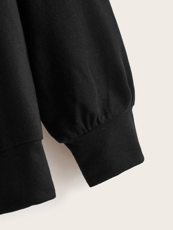 Heart Print Drop Shoulder Pullover - LuckyFash™