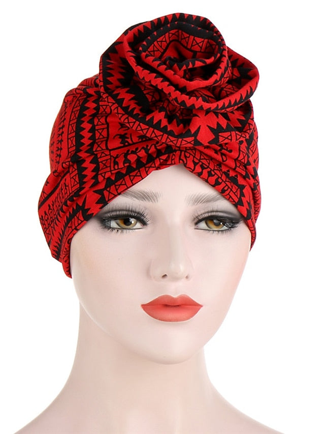 Ethnic Plaid Pattern Cashew Print Big Flower Headscarf Bonnet Women Turban Hat Turbante Femme Musulman India Hat Islamic Head Wrap Turban for Women - LuckyFash™