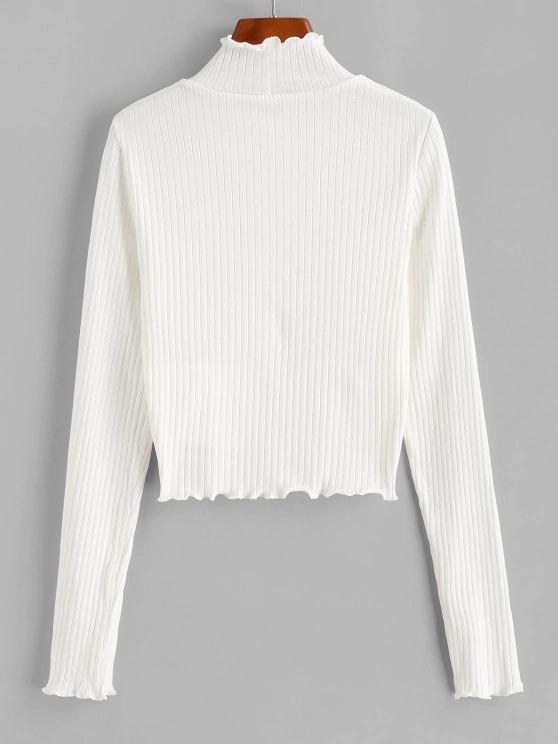 High Neck Ribbed Lettuce Trim Tee - LuckyFash™