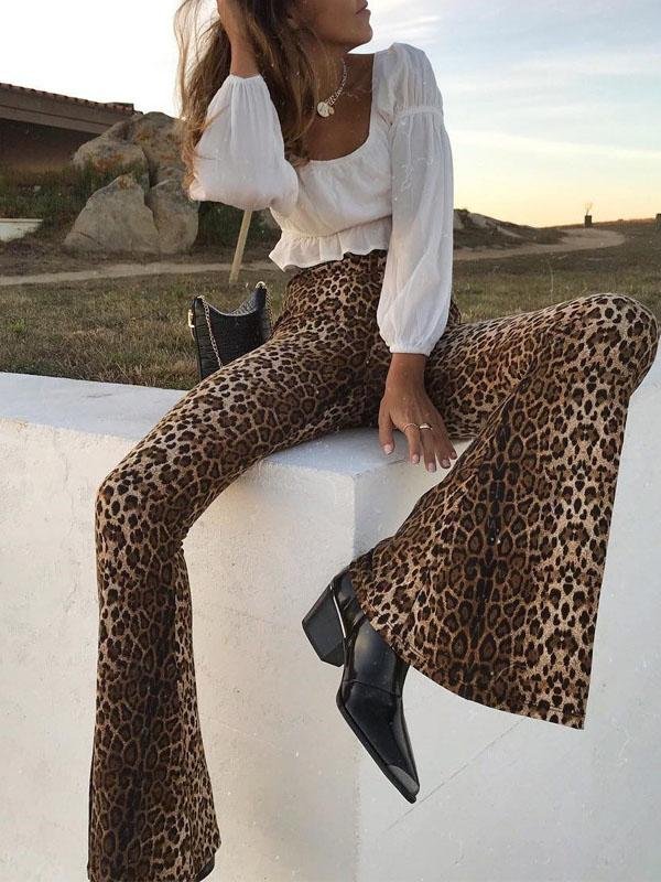 High Waist Casual Leopard Print Flared Pants - LuckyFash™