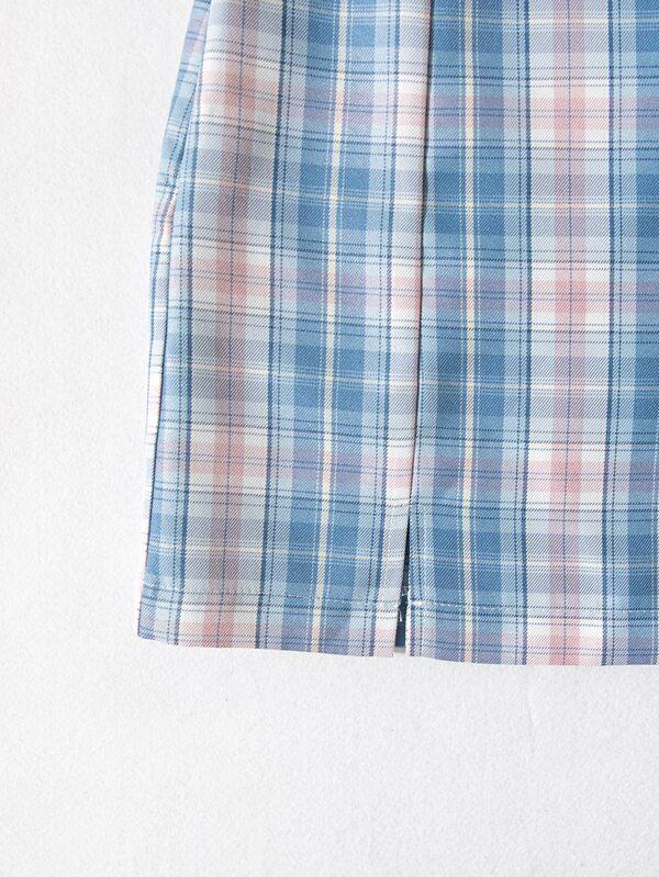 High Waist M-slit Hem Tartan Skirt - LuckyFash™