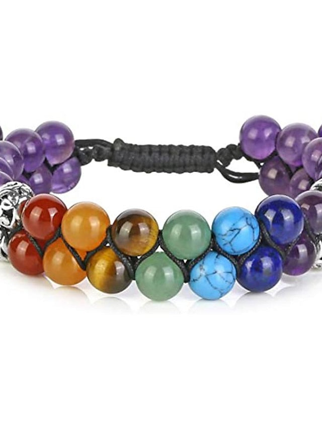 Women's Bead Bracelet Beaded Natural Resin Bracelet Jewelry 8mm-Black Volcanic Stone-Colorful Double Braided Bracelet / 8mm-Black Crystal-Colorful Double Braided Bracelet / 8mm-Amethyst-Colorful - LuckyFash™