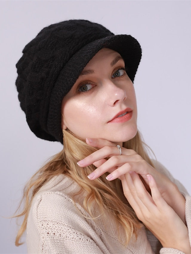 Women's Hat Beret Hat Black Pink Wine Outdoor Street Dailywear Knit Pure Color Warm Breathable - LuckyFash™