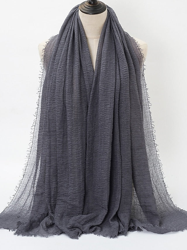 Plain Wrinkle Wrap Cotton Viscose Long Shawl Scarf Women Crinkle Hijab Shawl Muslim Head Hijab Scarf - LuckyFash™