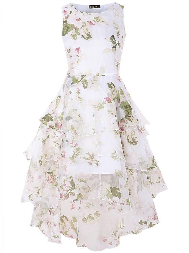 Women's Lace Dress Cocktail Dress Swing Dress Midi Dress White Green Gray Sleeveless Floral Lace Summer Spring Crew Neck Party Birthday Evening Party Wedding Guest 2023 S M L XL 2XL 3XL / Vacation - LuckyFash™