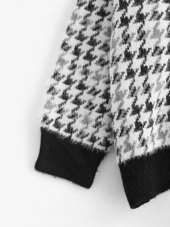 Houndstooth Fuzzy Loose Sweater - LuckyFash™