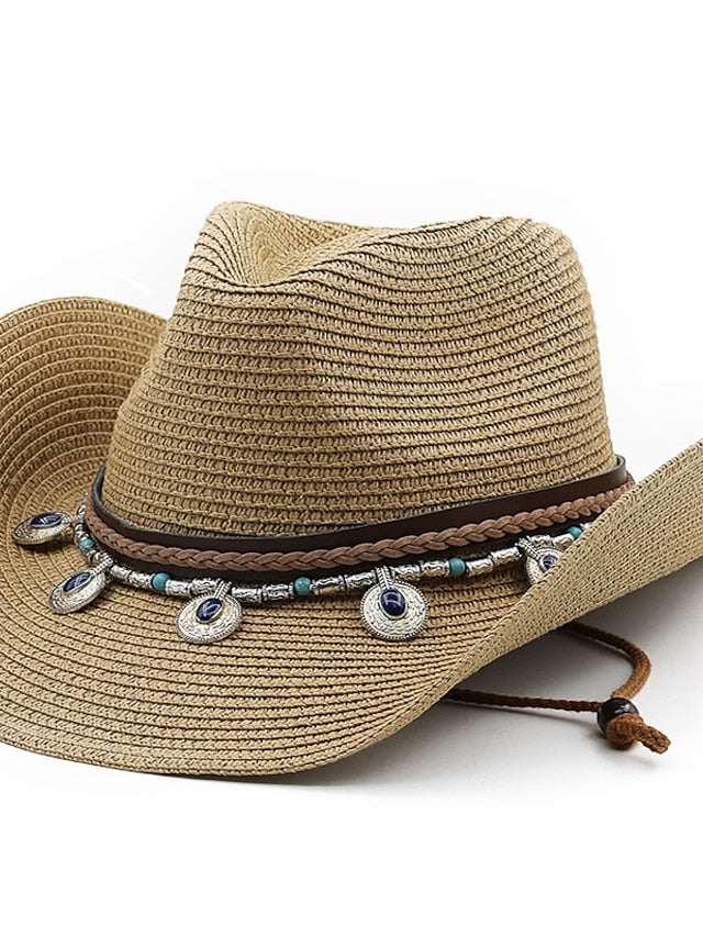 Black White Cowboy Hat Panama Jazz Straw Hat Summer Vacation Beach Hat Women Men Fashion Outdoor Sun Hat - LuckyFash™