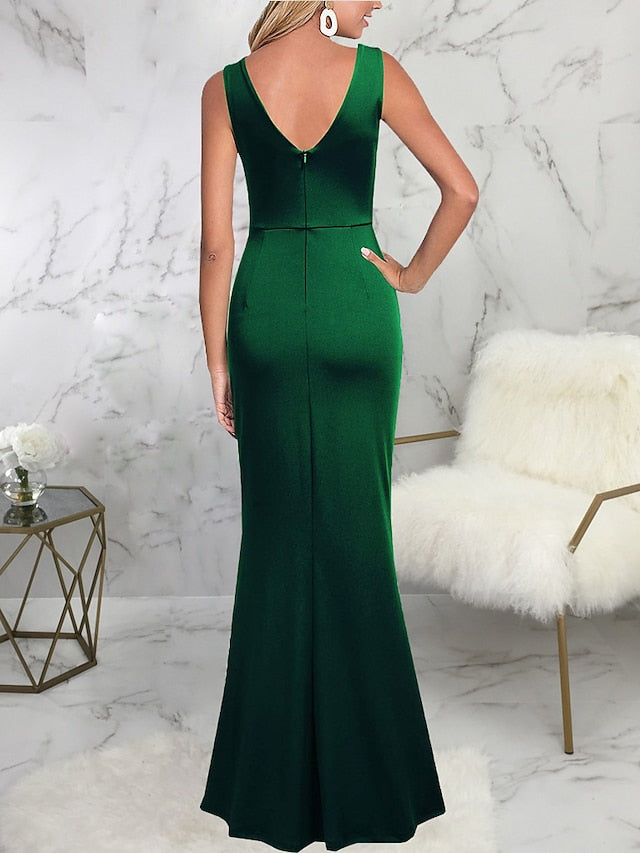 Formal Party Dress Sheath Dress Long Dress Maxi Dress Black Wine Red Sleeveless Pure Color Split Spring Summer V Neck Slim S M L XL XXL for Women - LuckyFash™