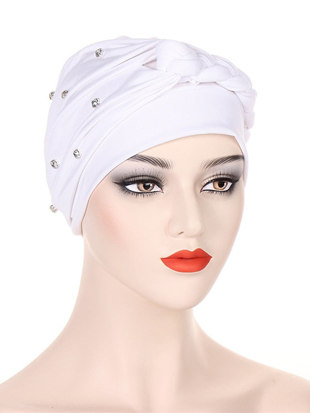 Bling Crystal with Braid Turbans For Women Muslim Turban Cap Islamic Head Wrap Indian Turbante Hat Hair Ready to Wear Hijabs - LuckyFash™