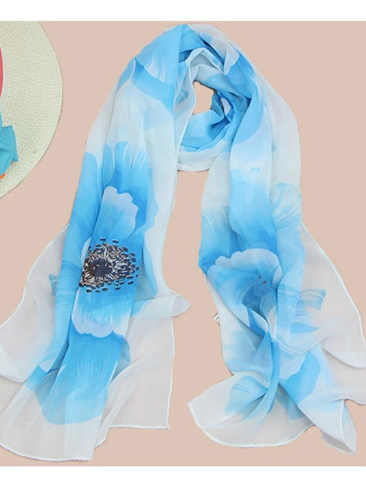 Women'S Large Floral Silk Scarf Cycling Sun Protection Long Scarf - LuckyFash™