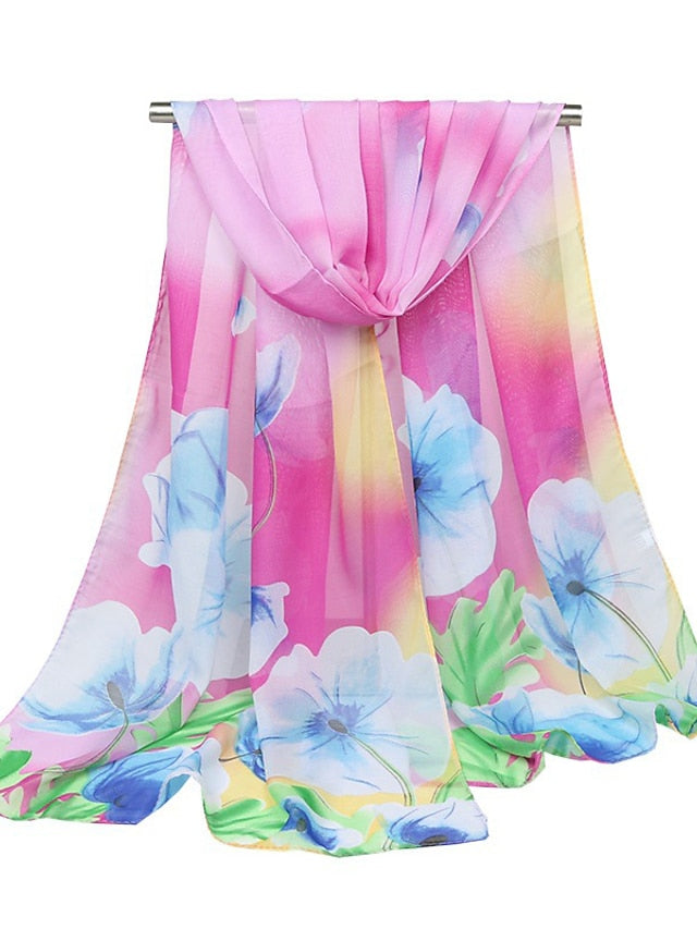 Thin Style Chiffon Georgette Print Beach Scarf Gradient Color Flower Summer Sunscreen Bandana Scarf&Shawl for Women - LuckyFash™