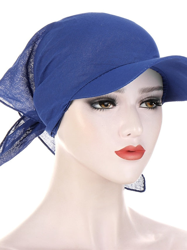 Women Classic Turban Hat Solid Color Outdoor Brim Sunshade Hats Female with Scarf Cap Soft Headscarf Beanie Baseball Cap - LuckyFash™
