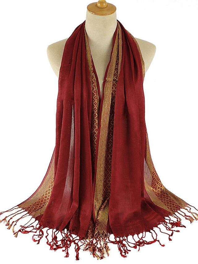 Plain Fashion Print Glitter Tassels Plaid Stripe Scarf Long Hijab Muslim Scarves/scarf for Women - LuckyFash™