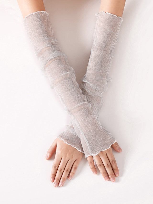 Women's Fingerless Gloves Outdoor Party Evening Daily Solid Colored Polyester Acrylic Fibers Bridal Gloves Sexy Lolita Anti-UV 1 Pair - LuckyFash™
