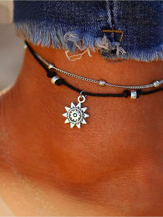 Ankle Bracelet Stylish Simple Women's Body Jewelry For Daily Beach Classic Alloy Sun Silver 1pcs - LuckyFash™