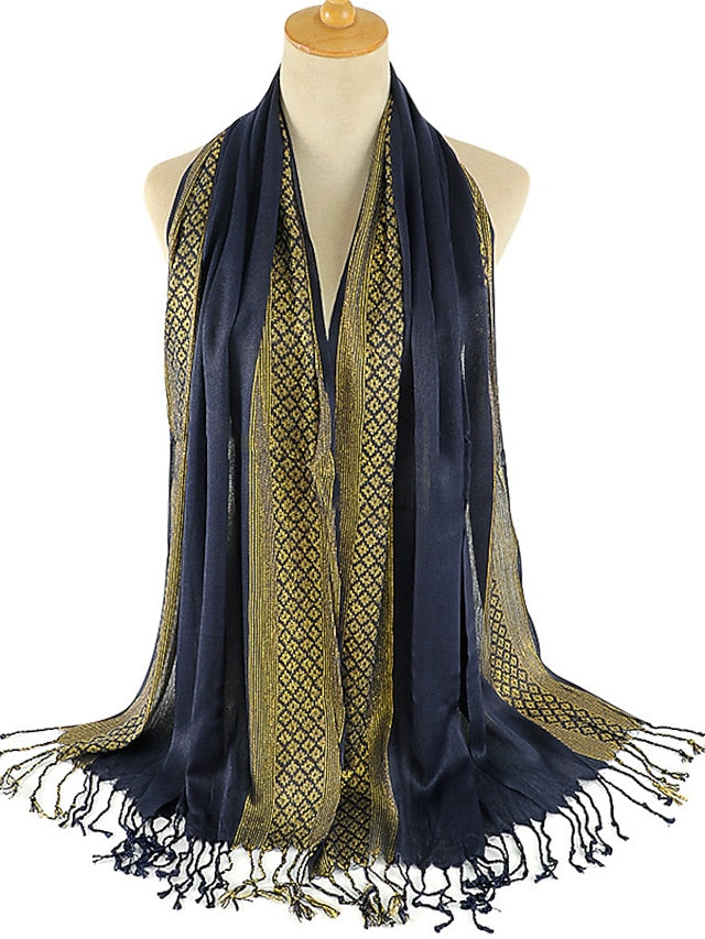 Plain Fashion Print Glitter Tassels Plaid Stripe Scarf Long Hijab Muslim Scarves/scarf for Women - LuckyFash™