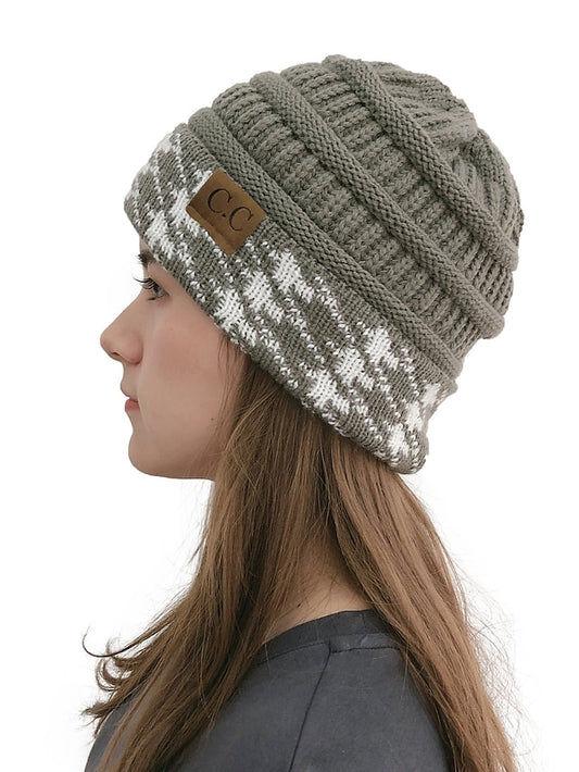 Women's Hat Beanie / Slouchy Black Wine Light Gray Outdoor Home Street Knitted Houndstooth Portable Windproof Comfort - LuckyFash™